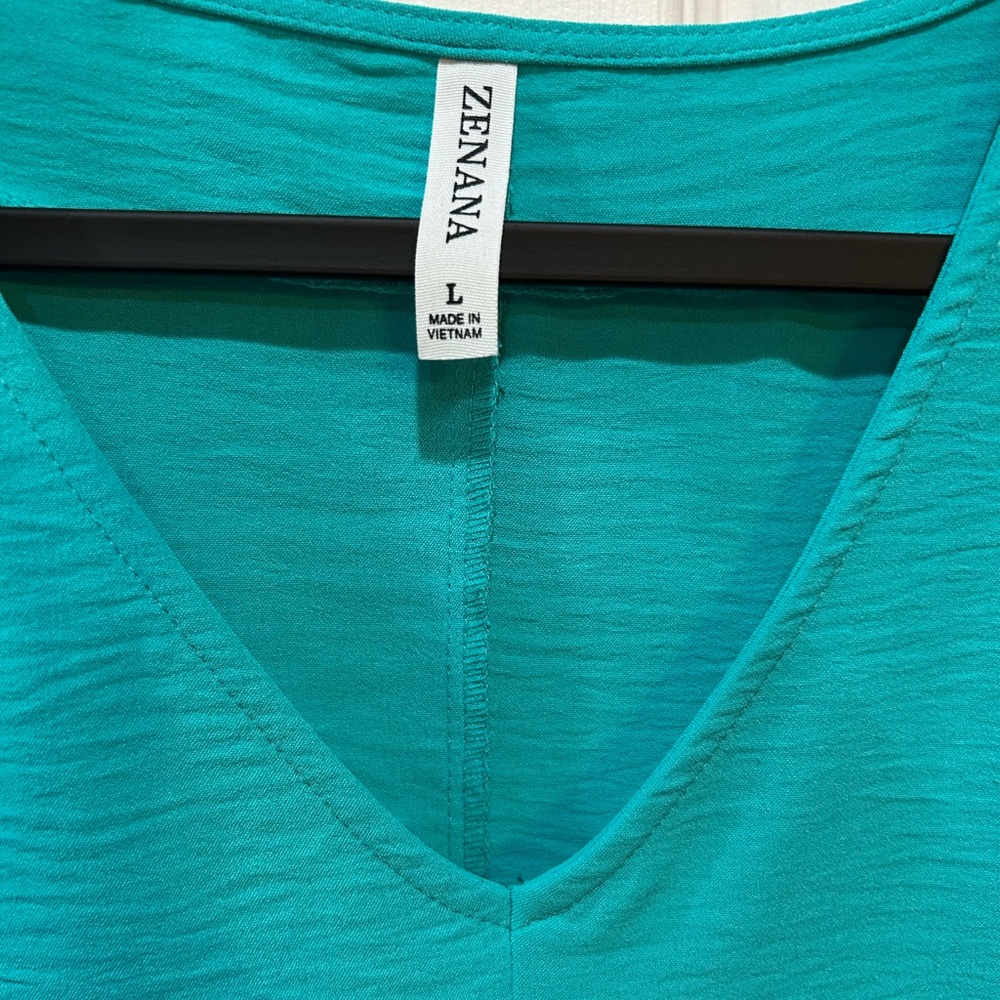 Set of 2 Zenana Airflow Coral and Teal V-Neck Blouses - Picture 7 of 8